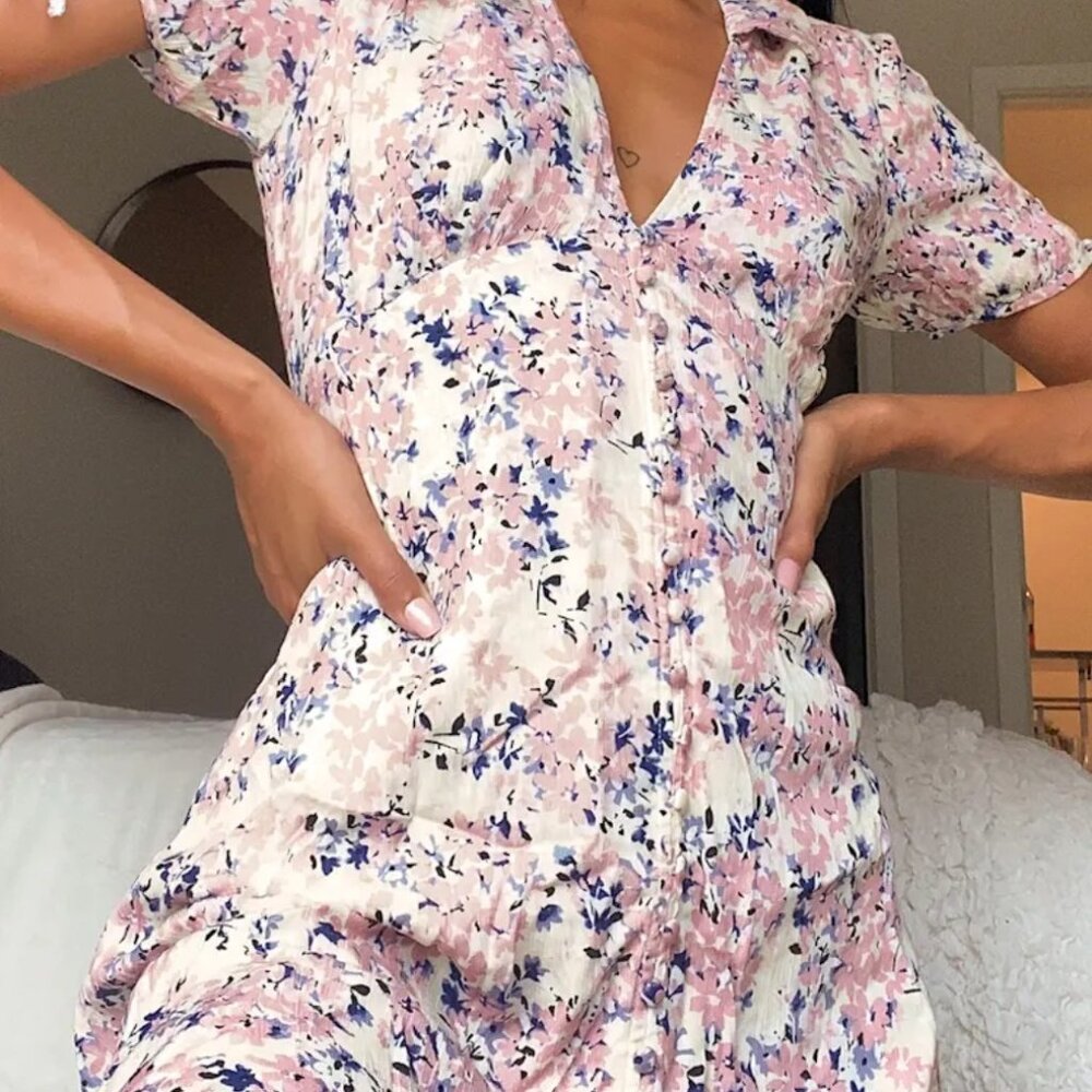 Floral Print Button Front Mini Dress